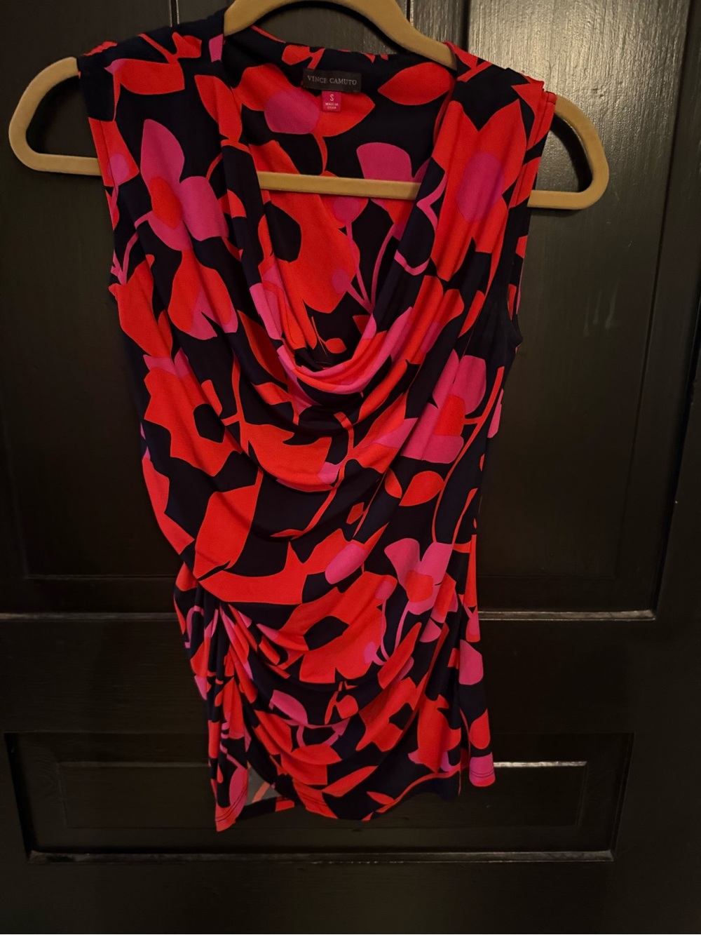 Vince Camuto Red & Pink Floral Drape Neck Sleeveless Top
